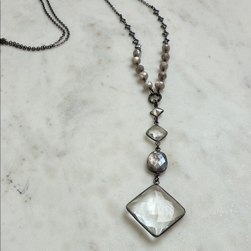 Beautiful moonstone and quartz crystal necklace